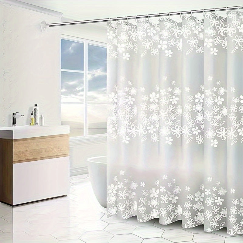 Cortina de ducha floral semi-transparente, a prueba de agua, para baño con ganchos