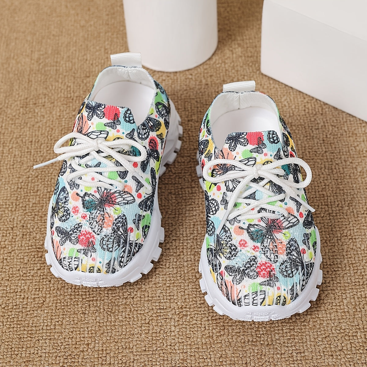Girls Boys Toddler Butterfly Pattern Casual Sneakers Non-slip Fabric Low Top Running Hiking Outdoor