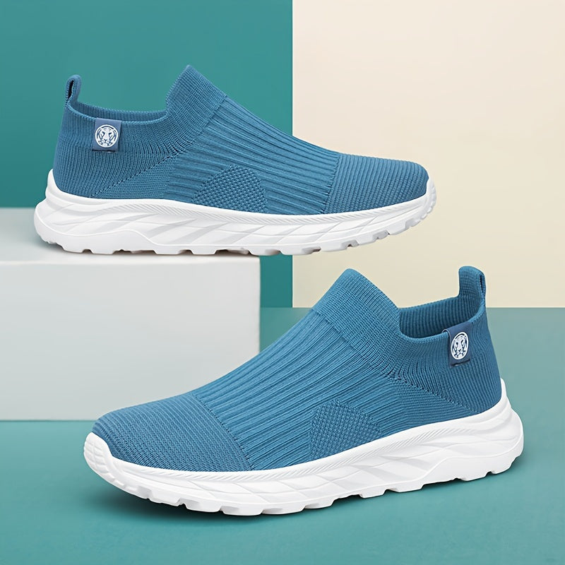 Zapatillas slip-on de punto transpirable para hombre, negras, para correr, senderismo y uso casual
