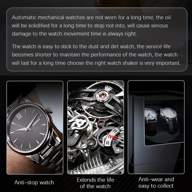 Double Slot Watch Winder with Silent Motor USB Powered for Automatic Watches