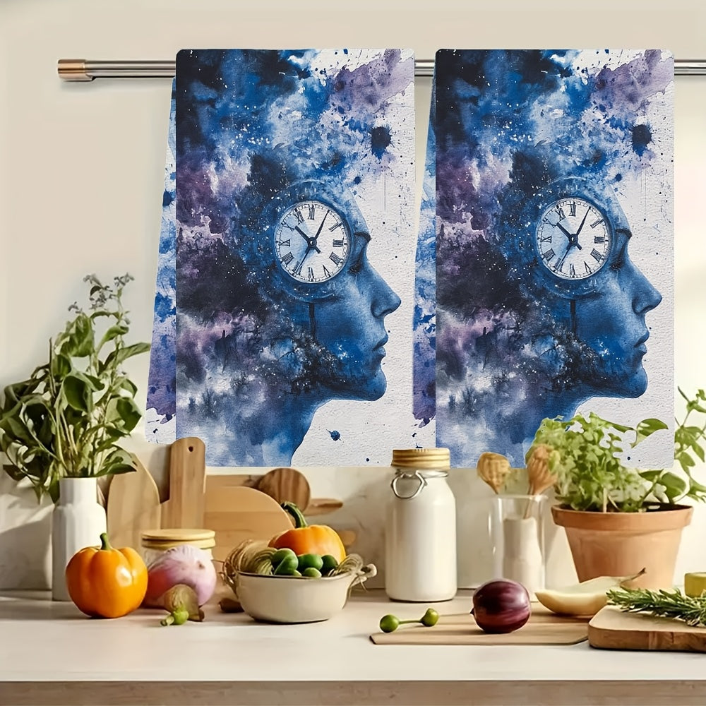 2-Pack Plush Kitchen Towels Cosmic Brain Space Design 16x24 Inches Absorbent