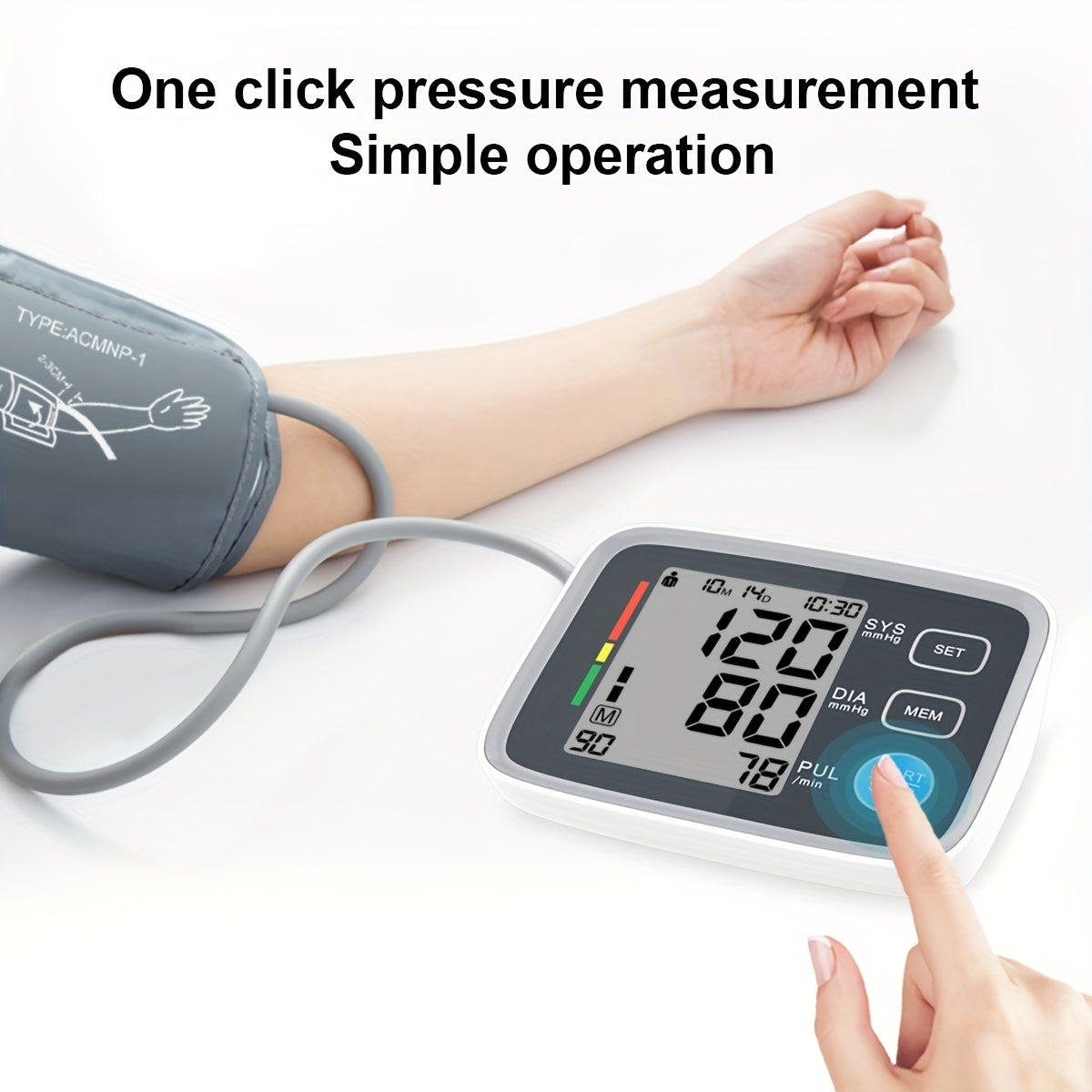 Digital Blood Pressure Monitor with Upper Arm Cuff 22.1-43.18cm for Home Use