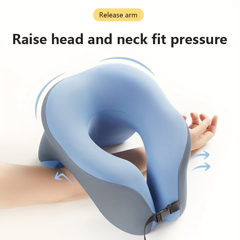 Подушка U-образной формы с мемори-фоамом для путешествий, кемпинга и офисного использования, обеспечивает поддержку шеи и шейного отдела. Может использоваться в самолетах, автомобилях и дома. Отлично подходит для сна лицом вниз.