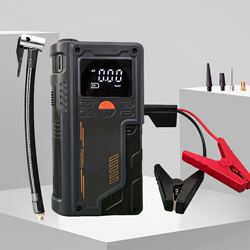 Portable Tire Inflator and Car Jump Starter with Lithium Battery and One-Click Air Pump