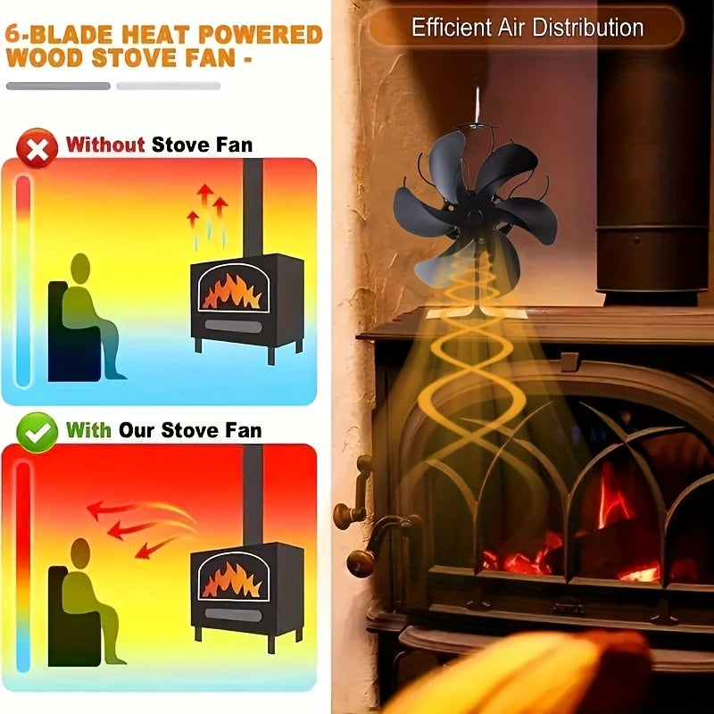 Aluminum Fireplace Fan with 6 Blades, Heat Powered, Large Home Use