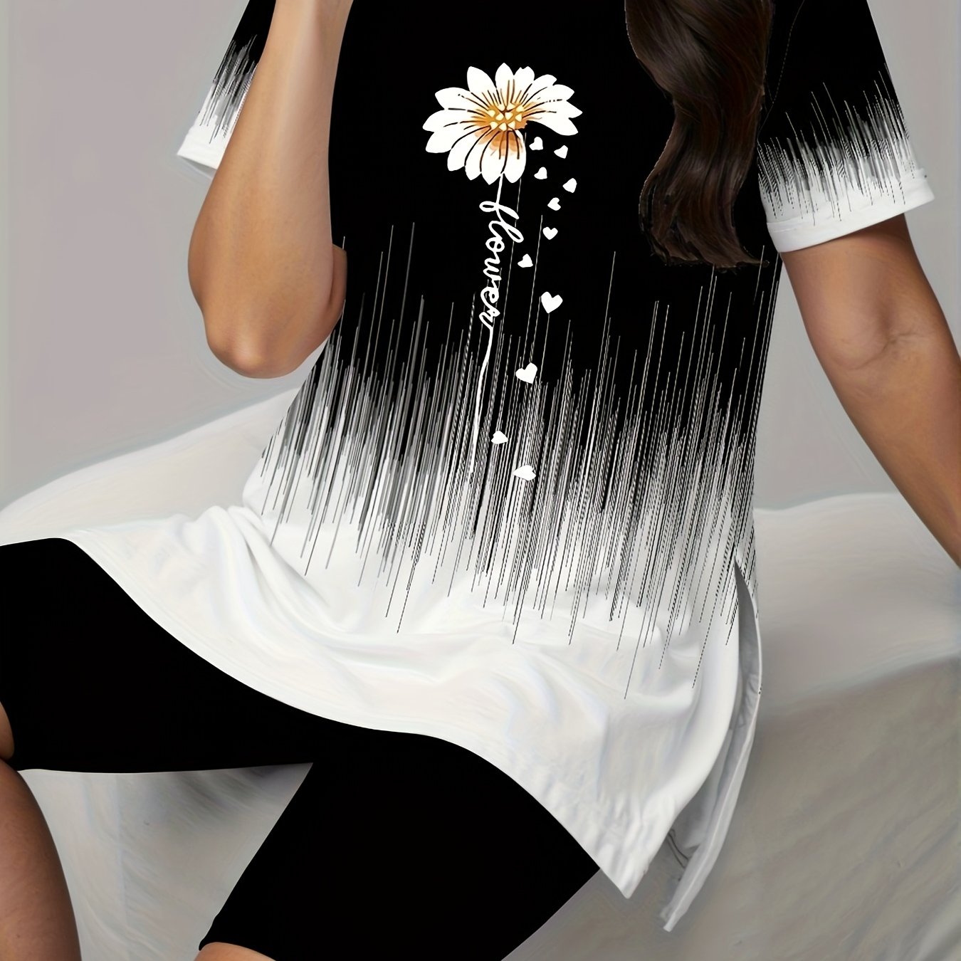 Women Two-Piece Summer Outfit Short-Sleeve Top Shorts Digital Print Plus Size