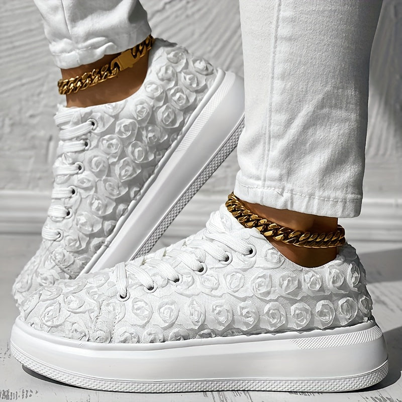 Zapatillas florales 3D para mujer con cordones, plataforma, zapatos casuales para boda