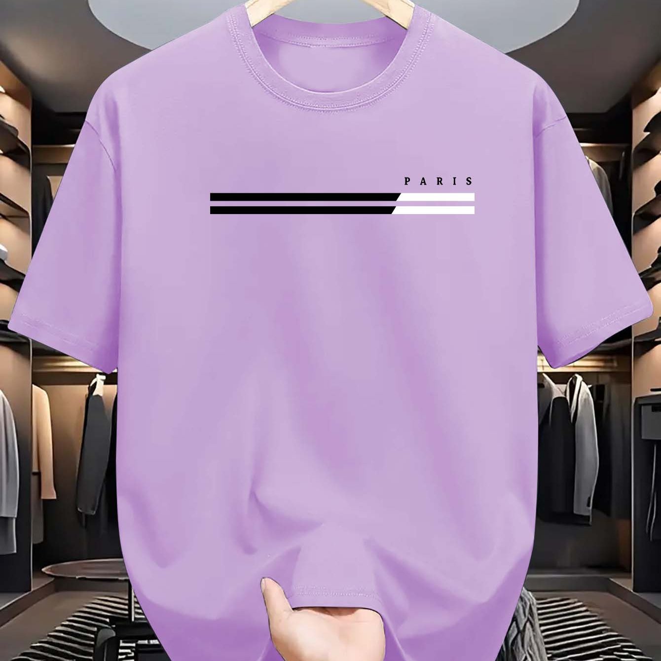 Erkaklar uchun tasodifiy krujka bo'yinli T-ko'ylak, 100% polyester to'qilgan matodan tayyorlangan. Ozgina cho'zilishi, qisqa yenglari bor va kattalar uchun zamonaviy va ko'p maqsadli.