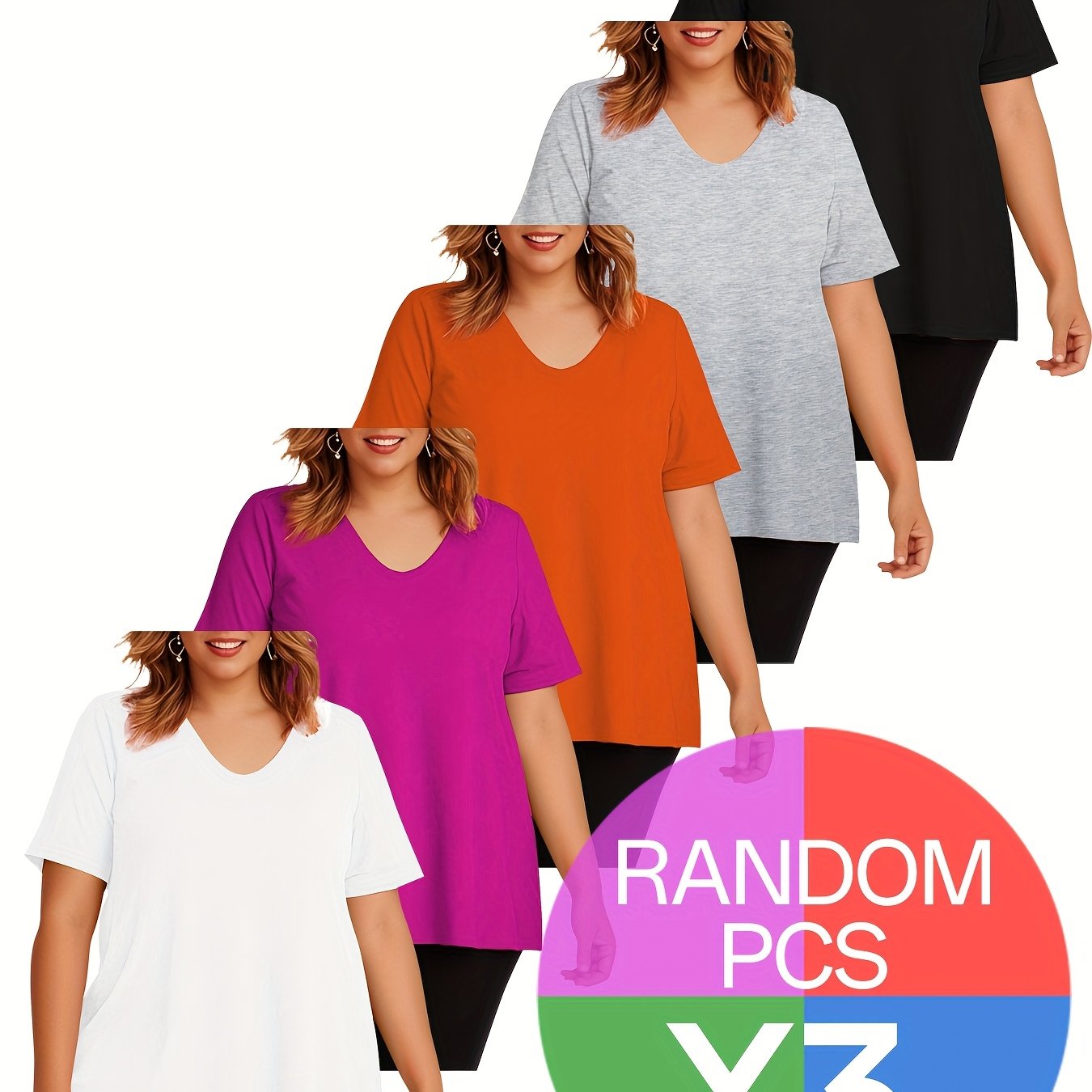 Women Casual Sports T-shirts V-Neck 3-Pack Lightweight Breathable