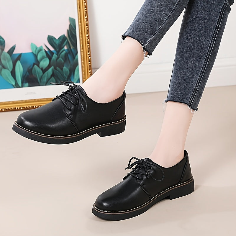 Women’s Black Synthetic Oxford Shoes, Lace-Up, All-Season, Comfortable
