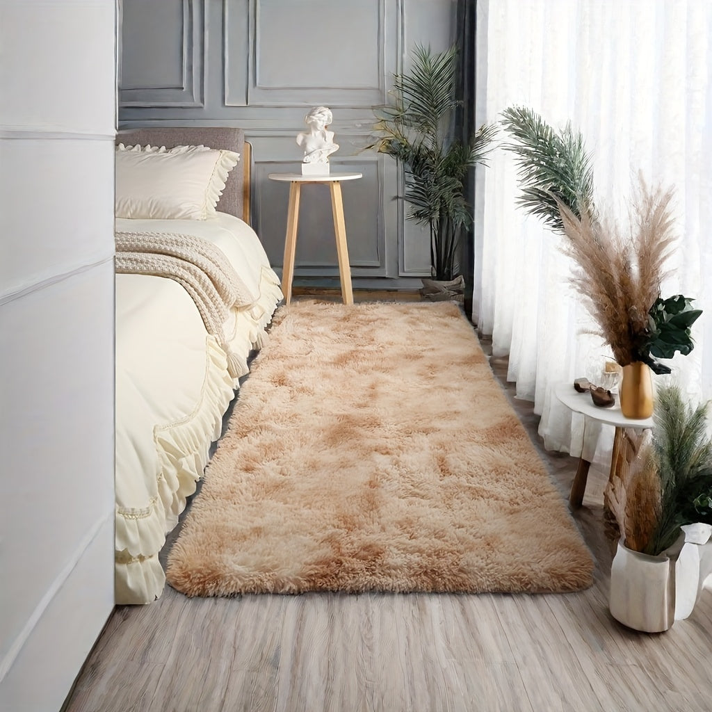 Beige Shaggy Area Rug with Non-Slip Backing for Bedroom Living Room Decor