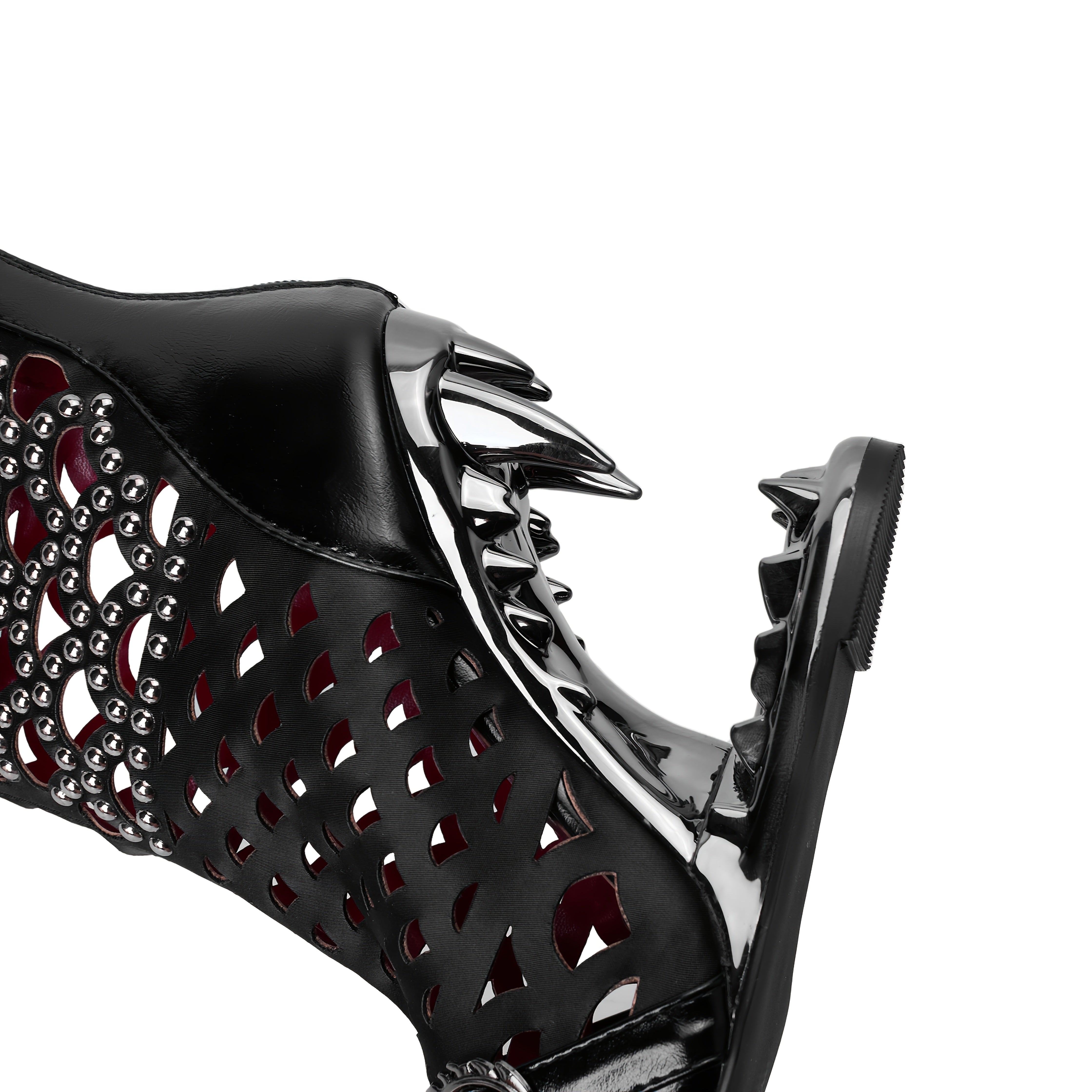 Ayollar uchun gotik yuqori poshnali botinkalar Qora Qizil rhinestone burunli zippersiz