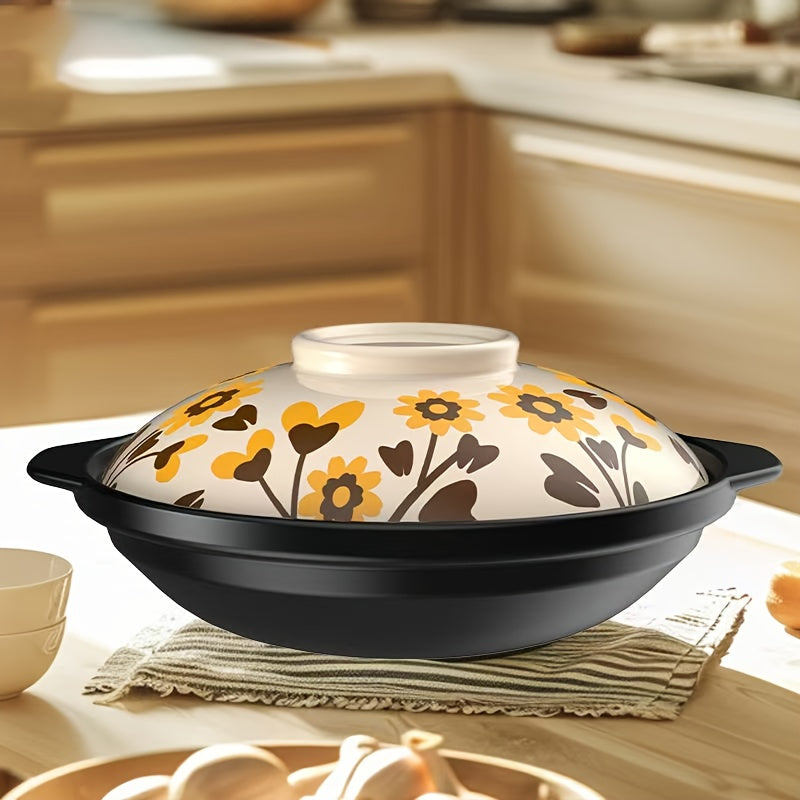 Floral Ceramic Clay Pot 1 Piece, Heat-Resistant, Explosion-Proof Stew Pot for Soup and Stew