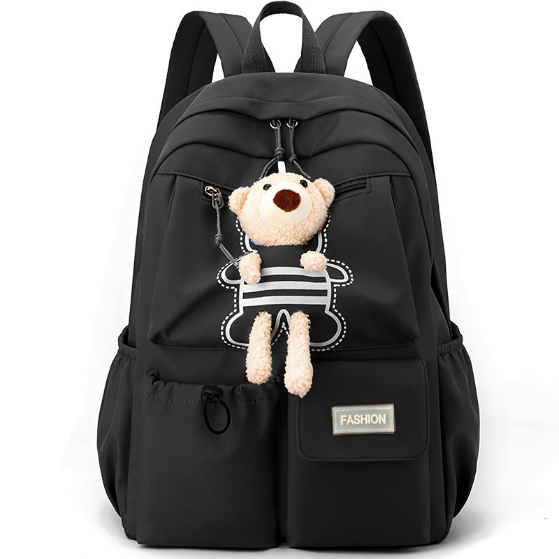 Korean Style Backpack for Girls Lightweight Nylon Zipper Closure Adjustable Strap Black