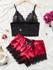 Women's Lingerie Set with Polyamide and Elastane, Solid Color, Bow Detail, Mid-Rise Trunks for Medium Support