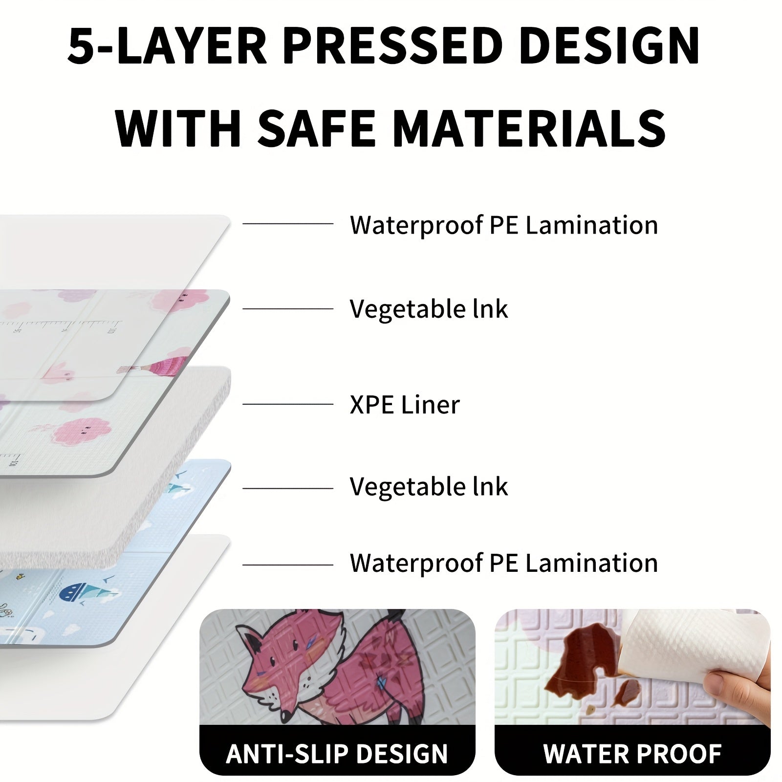 Foldable Reversible Foam Playmat for Kids Light Purple Deep Pink White Blue Nursery Floor Cushion