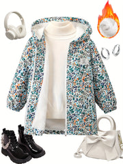 Chaqueta con capucha casual para niños con forro de felpa y estampado aleatorio para otoño e invierno