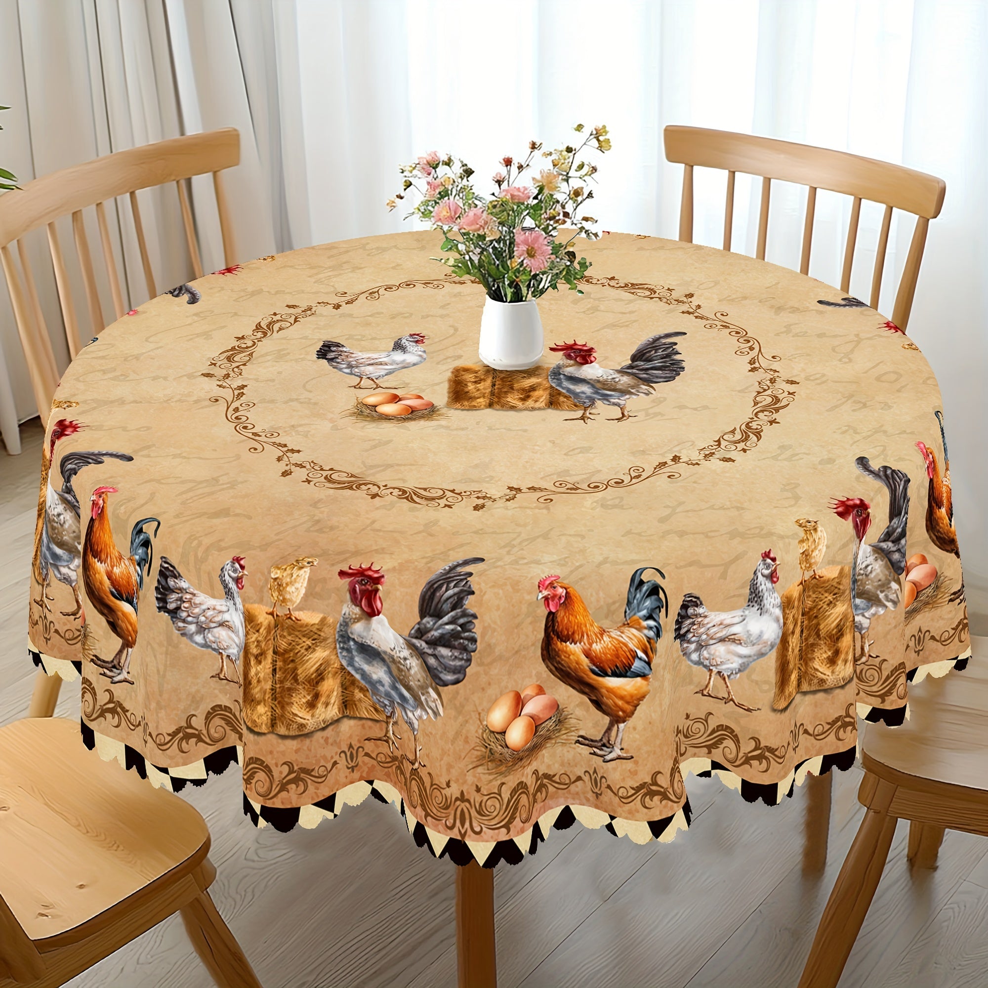Farmhouse Rooster Chick Egg Print Tablecloth for Indoor Outdoor Use