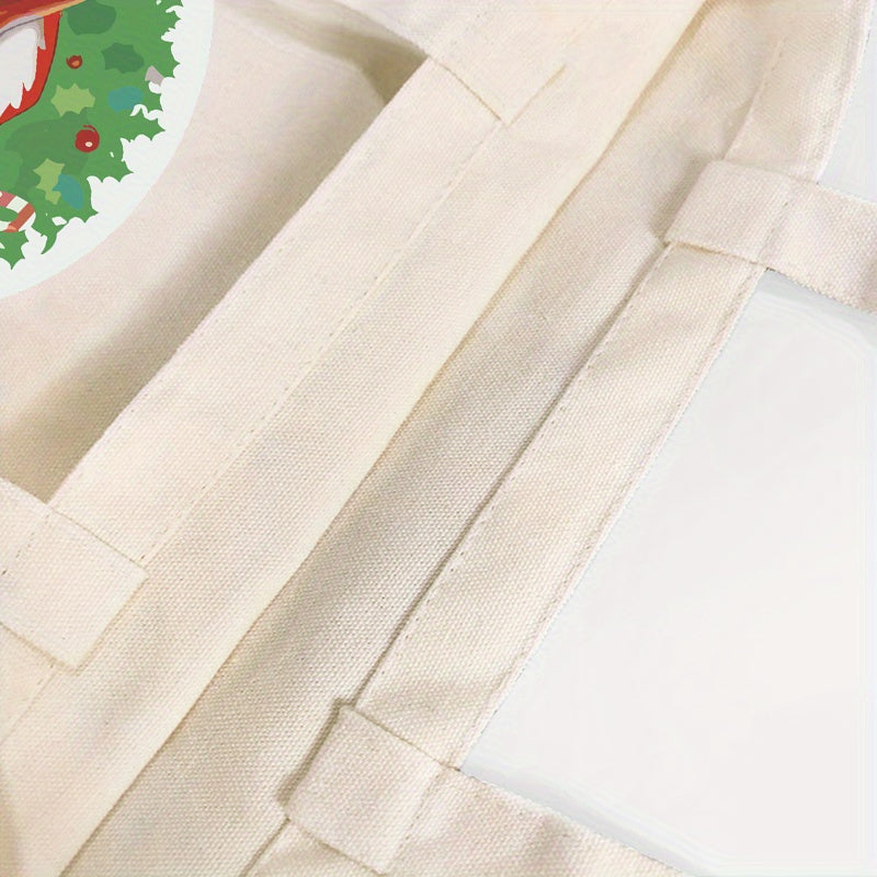 Custom Canvas Tote Bag with Santa Claus and Reindeer Design, Reusable Shoulder Bag for Shopping and Beach