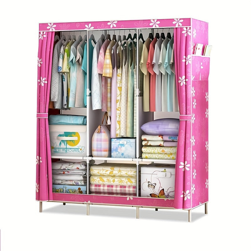 Metal Fabric Wardrobe Organizer Clothing Storage Rack for Closet Bedroom