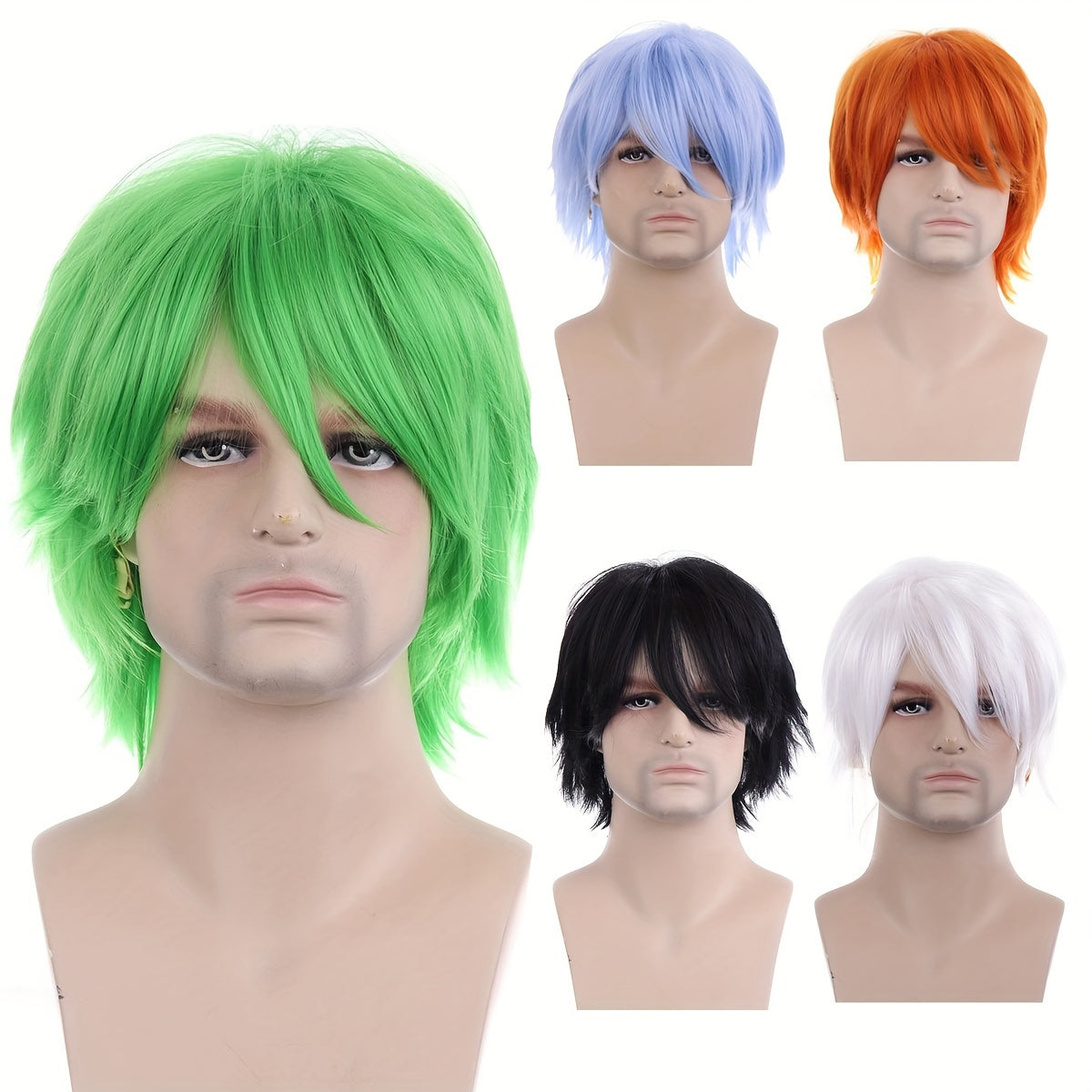 Unisex Curly Full Top Anime Cosplay Wig Head Cover for Costume and Party
