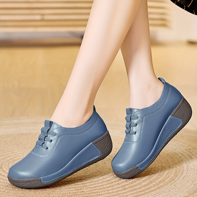 Women's Casual Lace-Up Platform Wedge Sneakers Black Synthetic All-Season Comfort