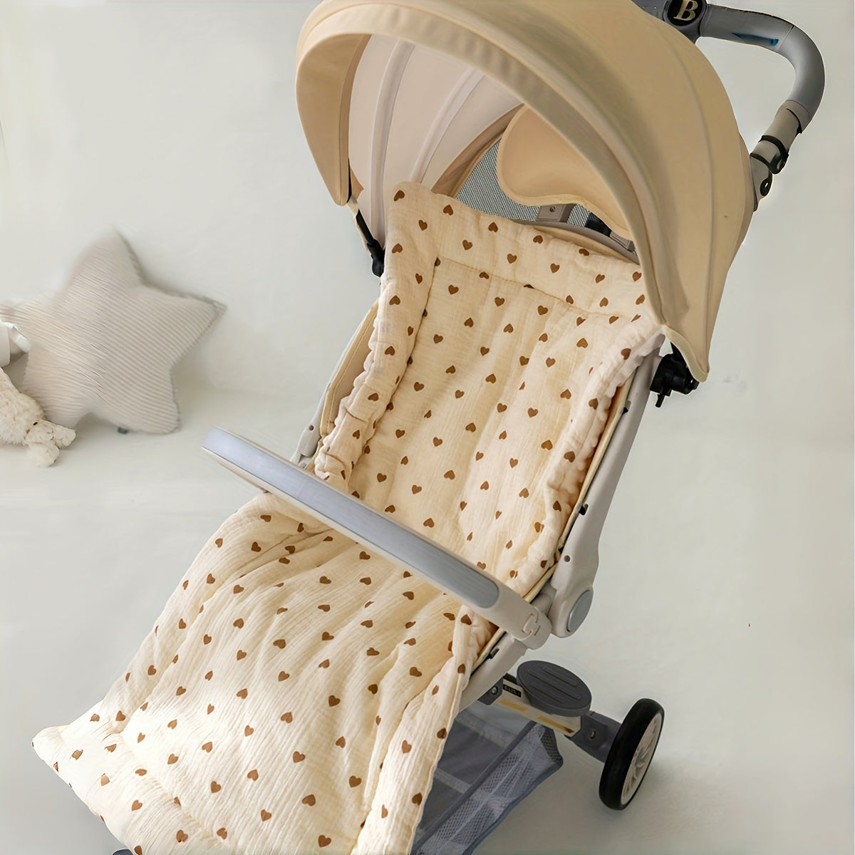 Double-Sided Beige Stroller Mat for Kids Thickened Washable with Warm Sitting Pad