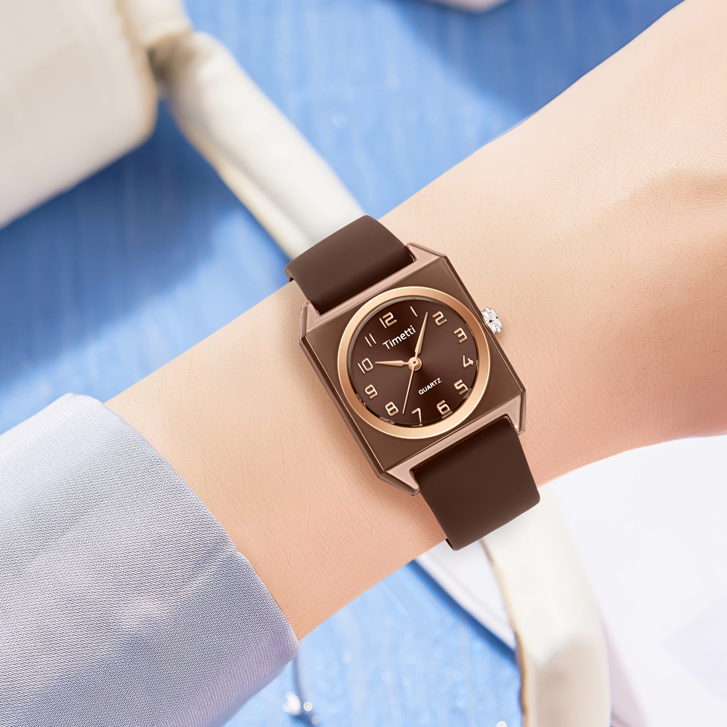 Women's Quartz Watch Vintage Square Dial Silicone Band Easy to Read