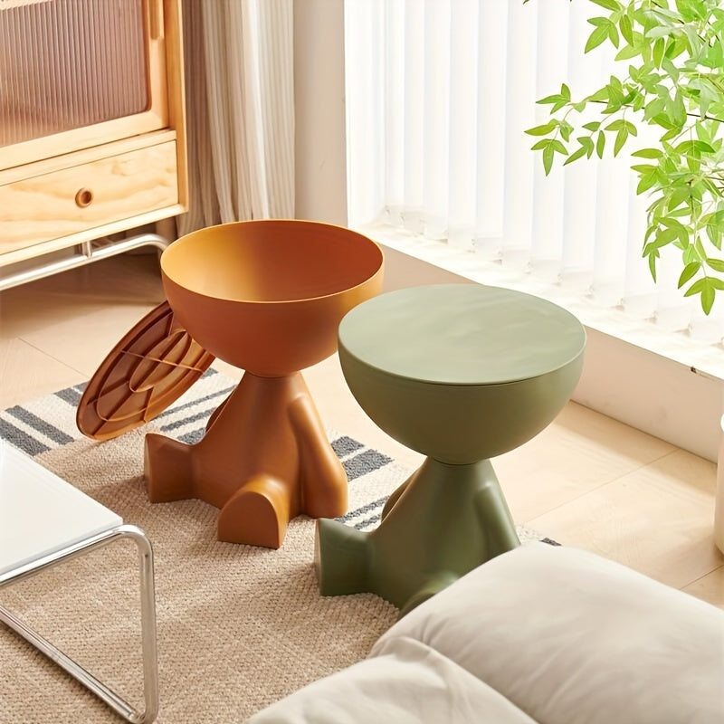 Cream-Style Round Side Table Lightweight Plastic Multi-Functional Ottoman for Living Room Bedroom Kitchen in Various Colors