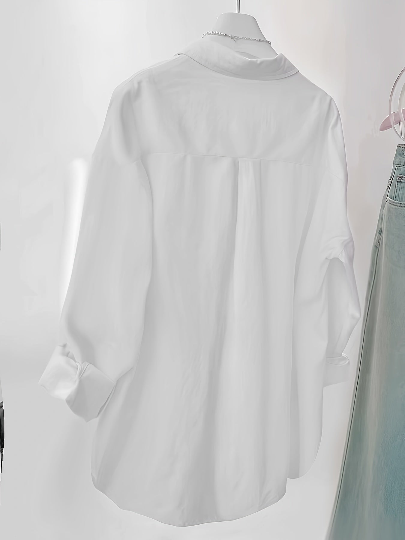 Women's Embroidered Long Sleeve Shirt Polyester Woven Lapel Collar Loose Fit Sun Protection Top for Spring Summer