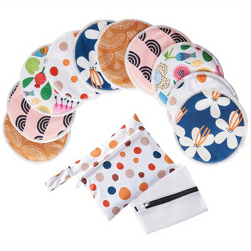 Reusable Bamboo Breastfeeding Nursing Pads Set of 10 Washable with Wet Bag