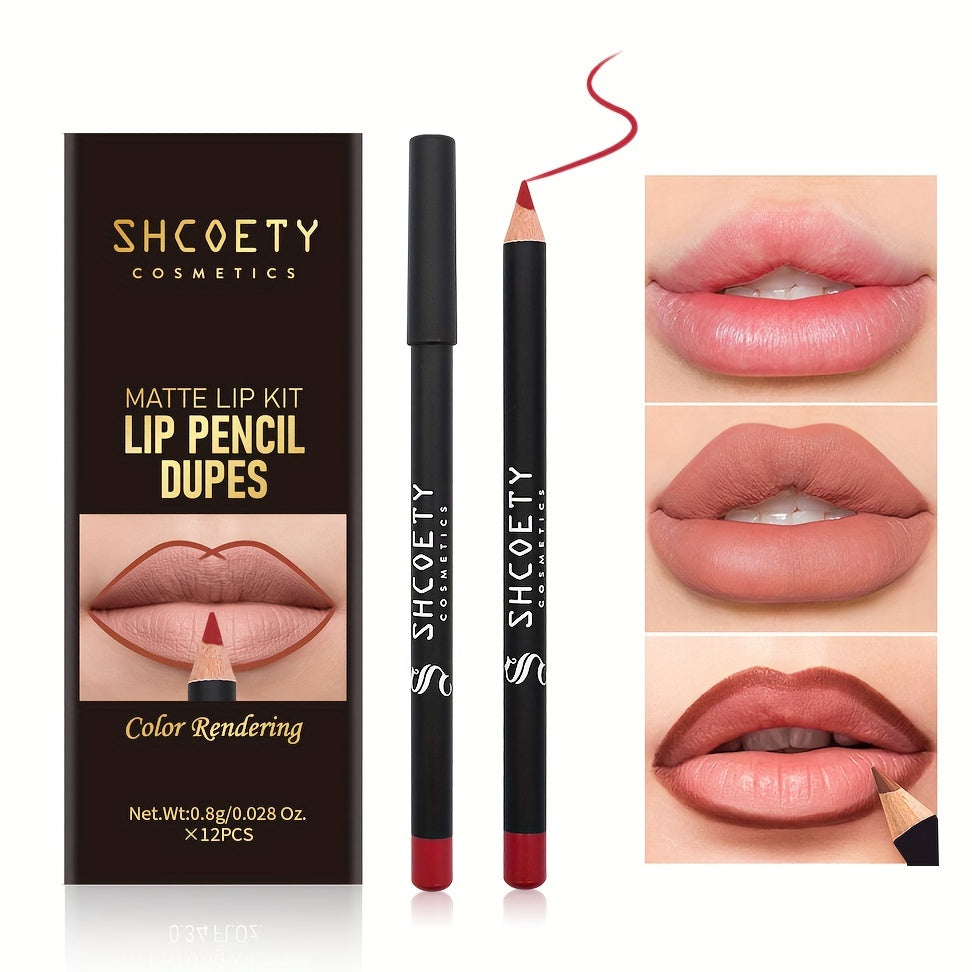 12-Color Matte Lip Liner Set Long Lasting Non-Sticky Pencil Makeup