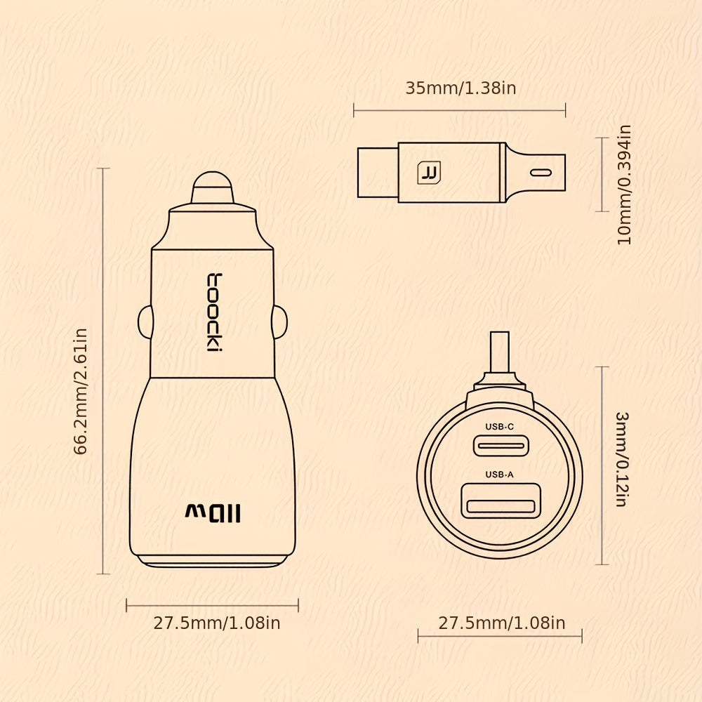 110W Type-C Car Charger with PPS Protocol Fast Charging for Laptops and Devices