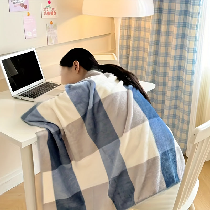 Голубое и белое полосатое одеяло из кораллового флиса с оленями, мягкое и уютное плюшевое для детей и взрослых