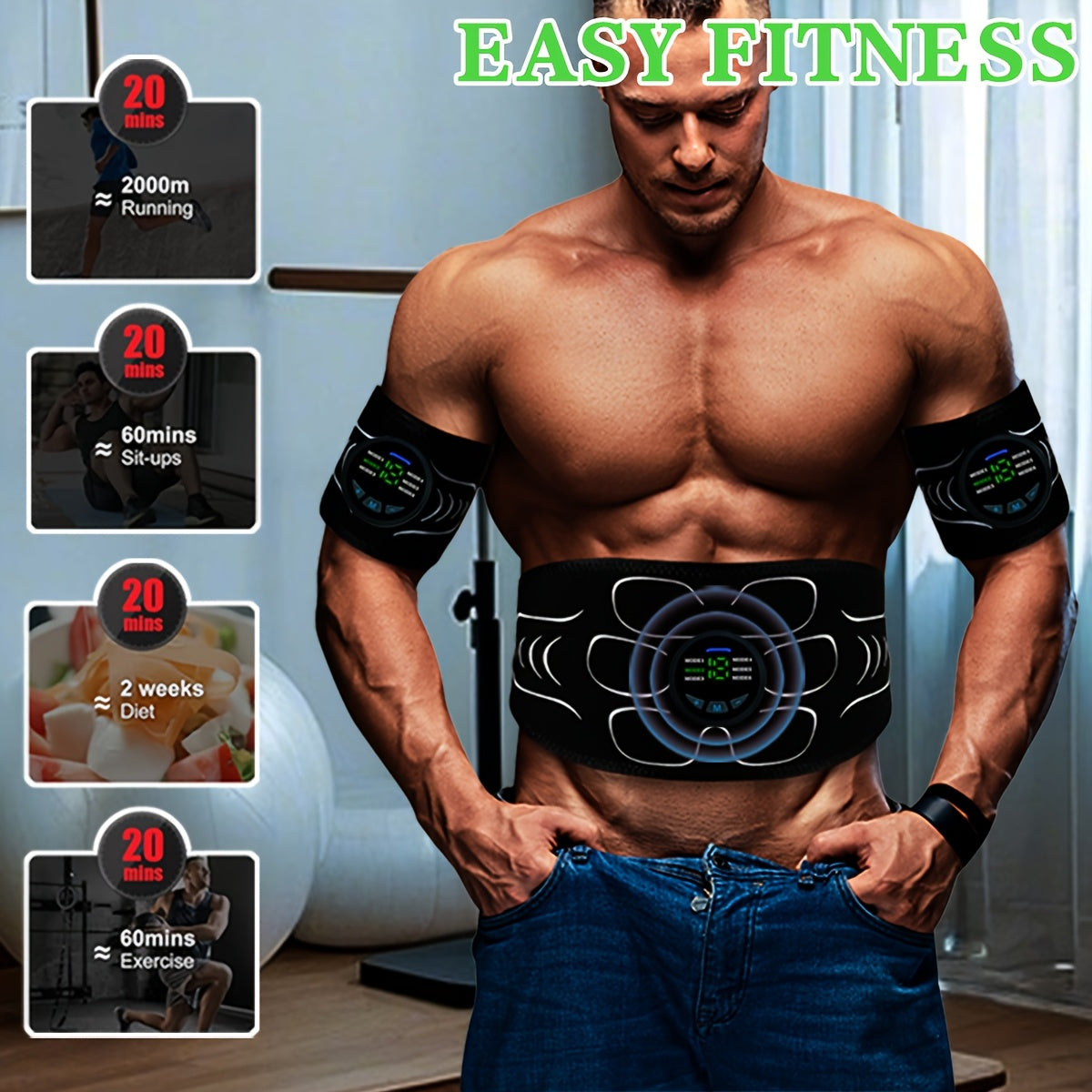 USB Charging EMS Abdominal Massage Belt with 6 Modes 18 Intensities 15-Minute Timer