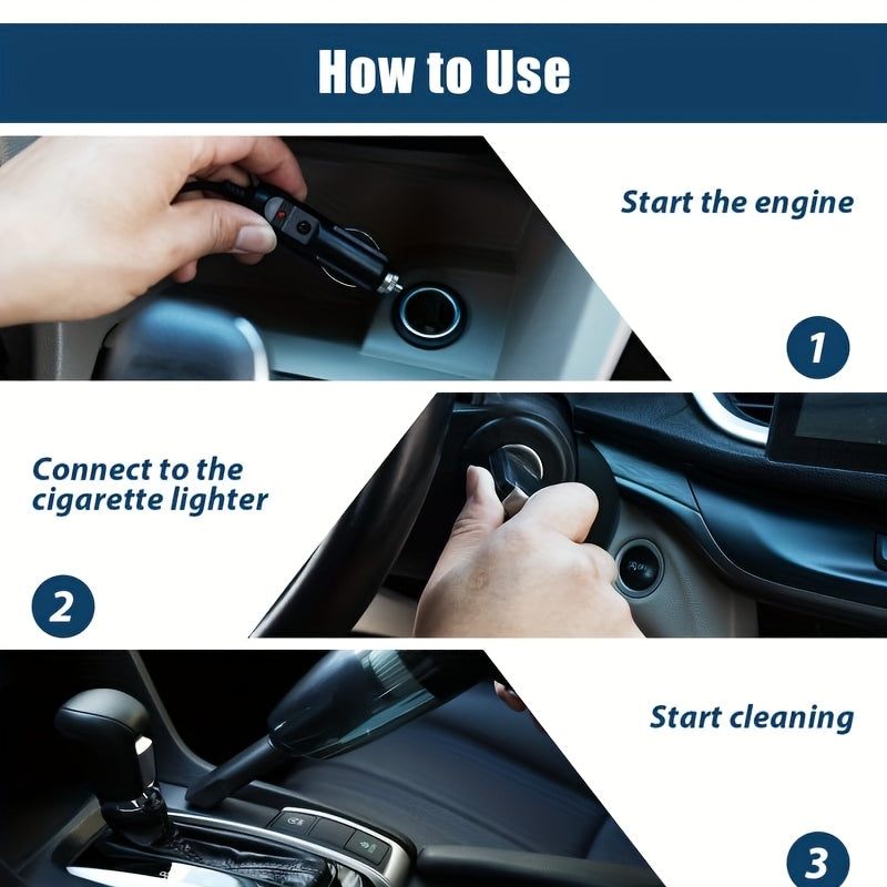 Aspiradora de coche de alta succión con accesorios negro 12V 200W ABS duradero