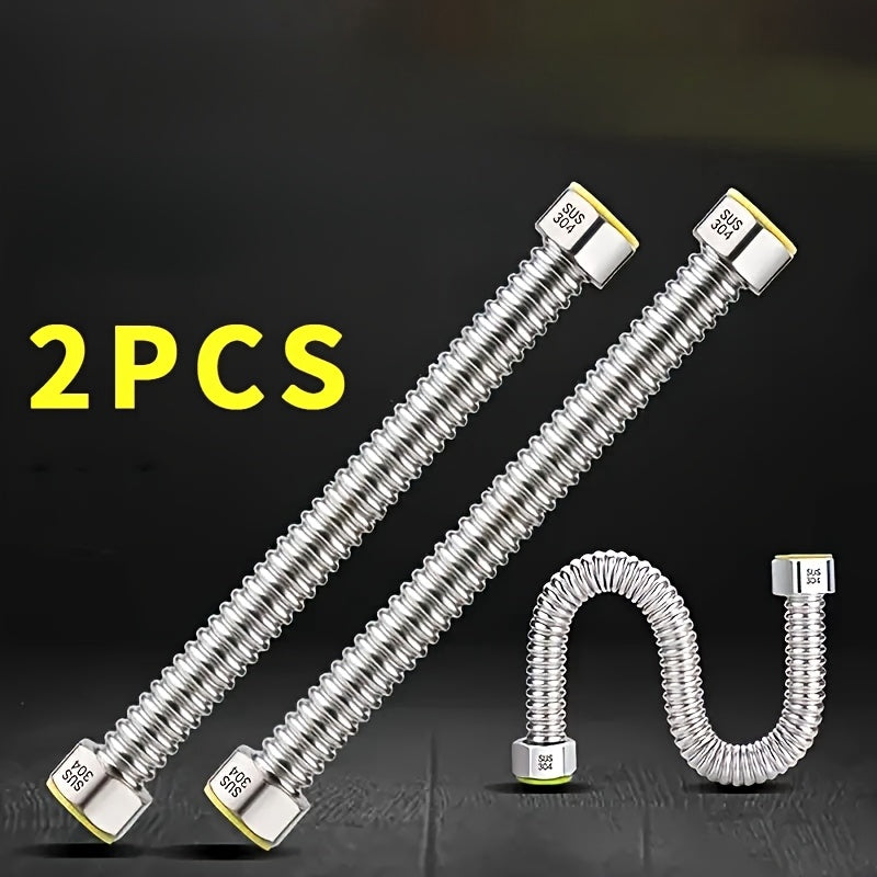 2pcs 304 Stainless Steel Bellows G1/2 Water Inlet Pipe for Toilets and Water Heaters
