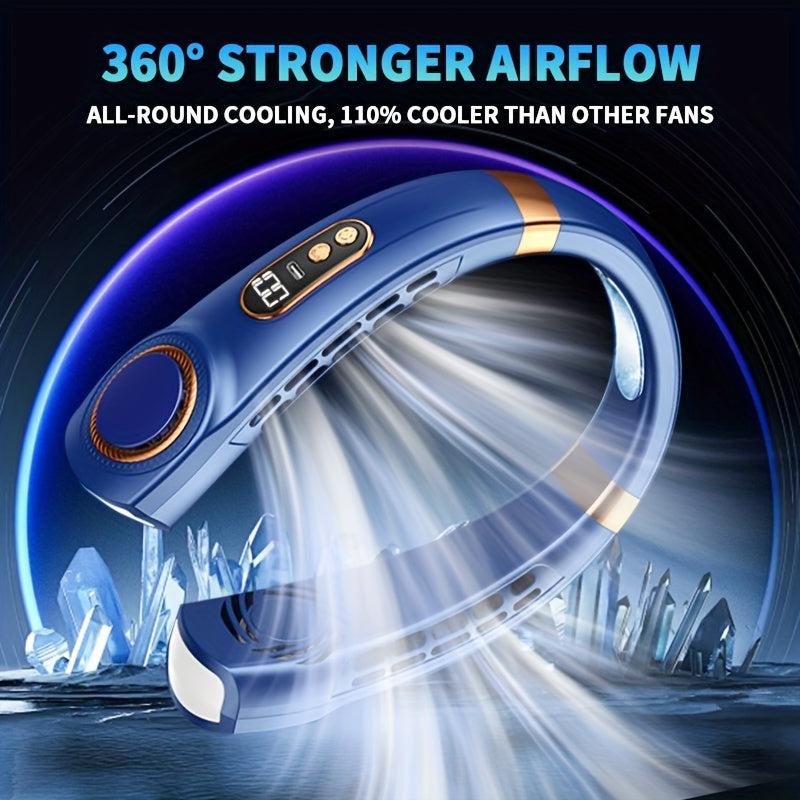 USB Rechargeable Bladeless Neck Fan with 5 Speeds Portable Cooling for Travel Camping