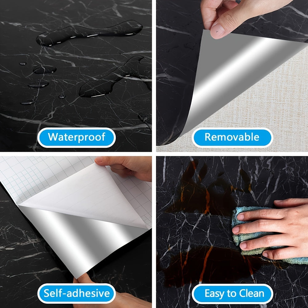 Black Marble Self-Adhesive Waterproof Wallpaper for Kitchen and Room Decor