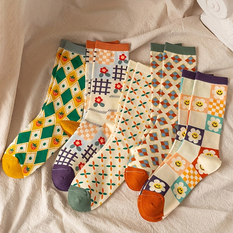 Мужские среднеголовные носки с клубничным солнечным узором для активного отдыха, набор из 5