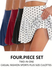 Women's Plus Size 2-in-1 Pleated Yoga Skirt Pants casual Stretchy Skirt