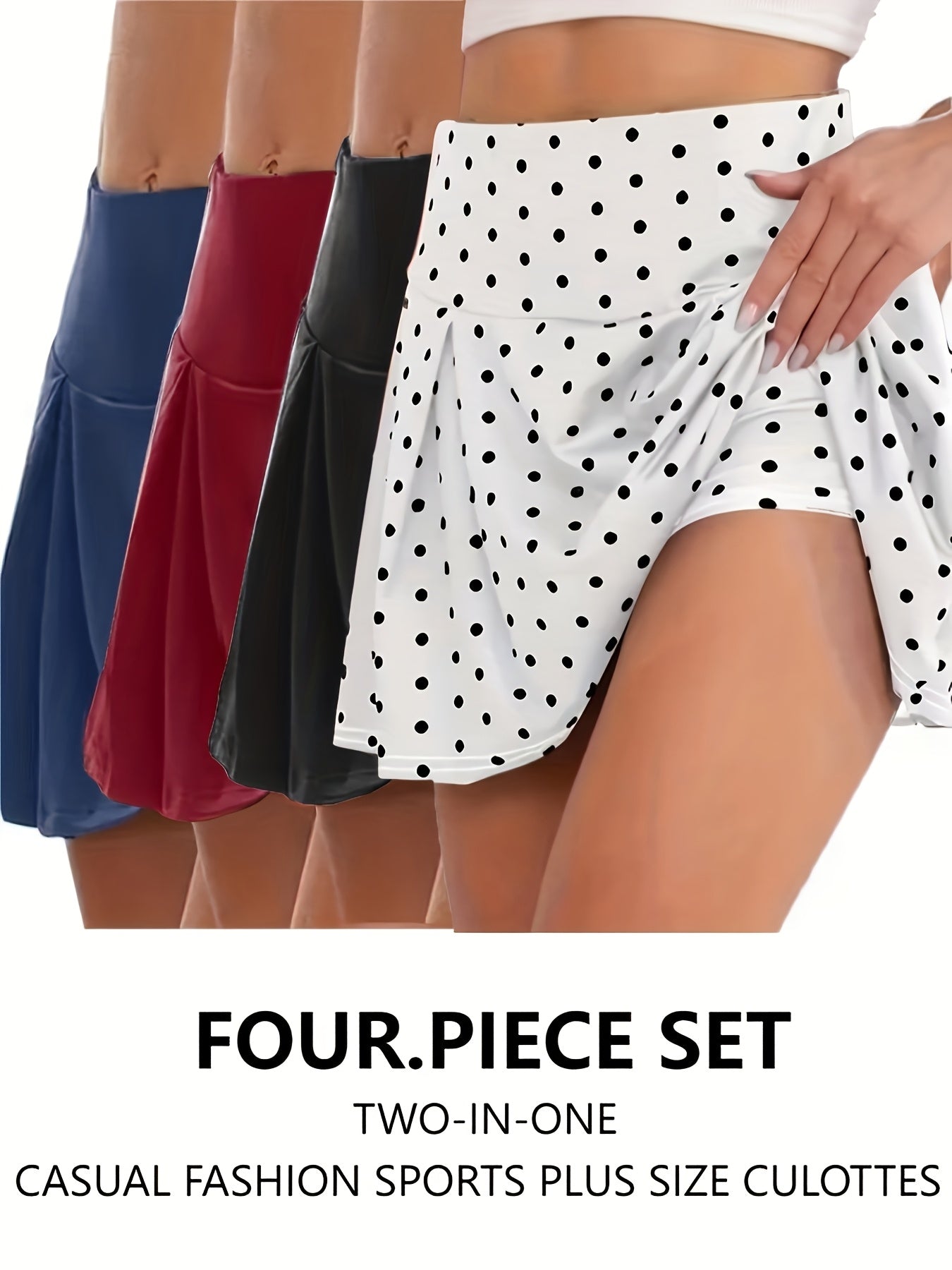 Women's Plus Size 2-in-1 Pleated Yoga Skirt Pants casual Stretchy Skirt