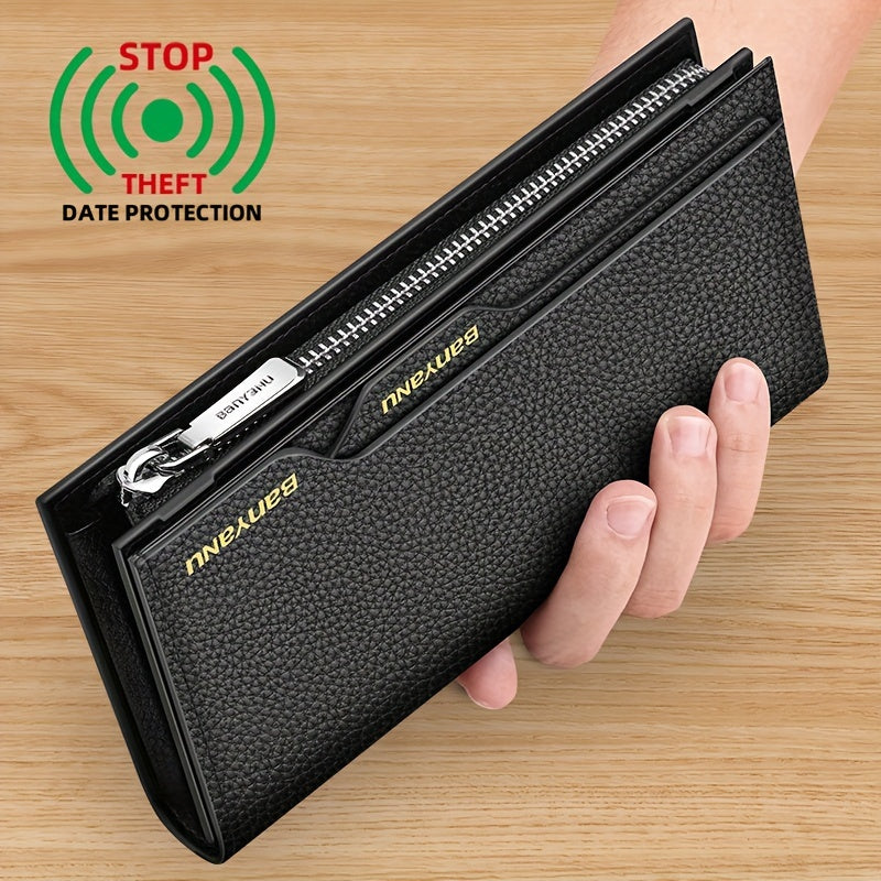 Men's Genuine Leather Wallet Large Capacity Multi-Card Cowhide Clutch Driver License Slot