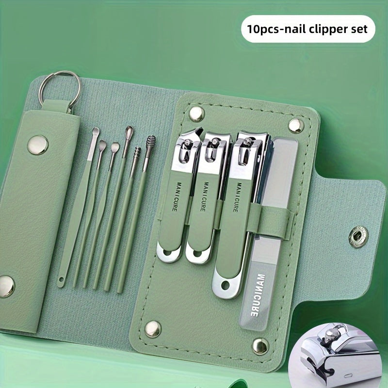 10pcs Nail Care Set with Manicure Tools Travel Kit Clippers Pedicure Earpick