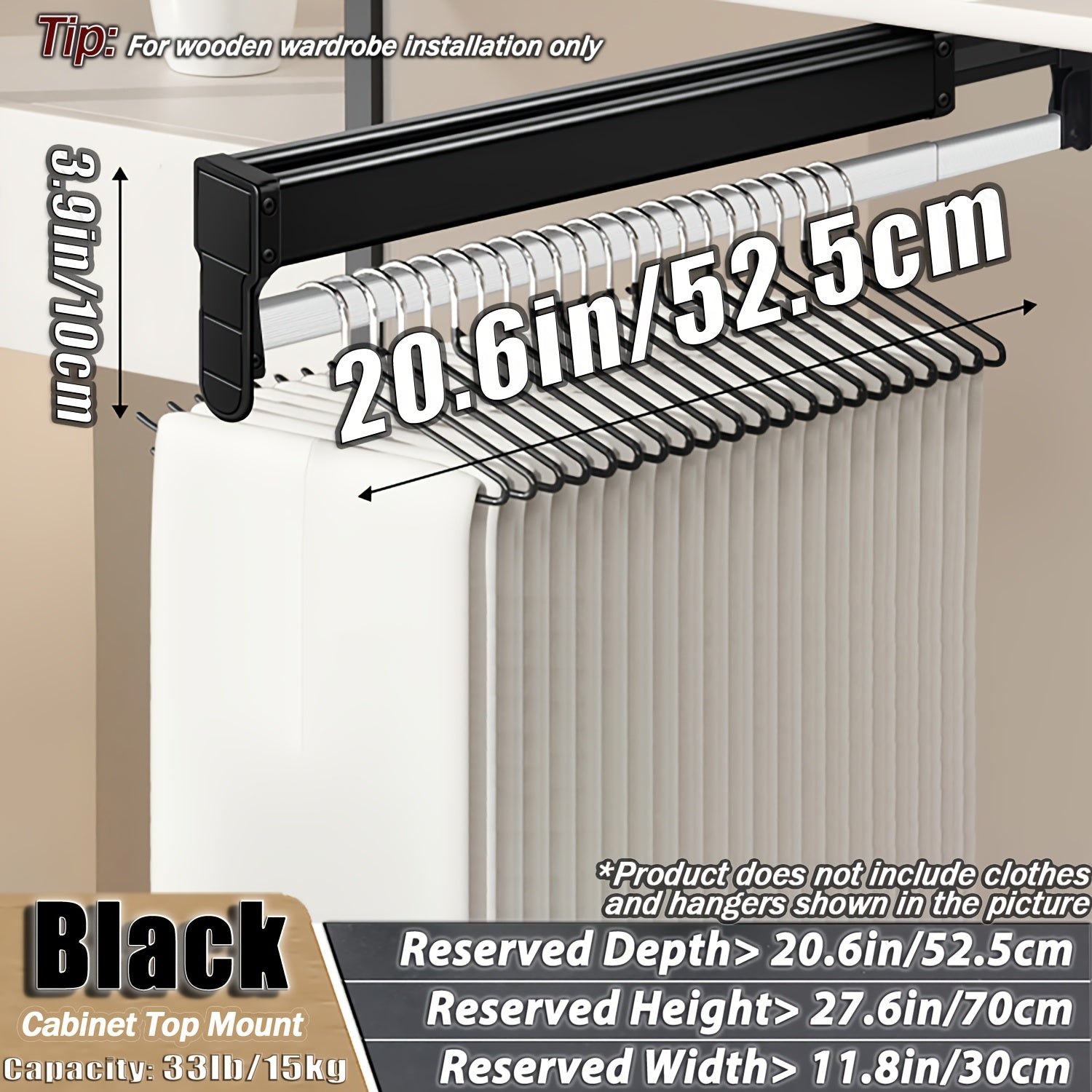 Adjustable Pull-Out Clothing Storage Rack with Metal Rod for Wardrobe Organization