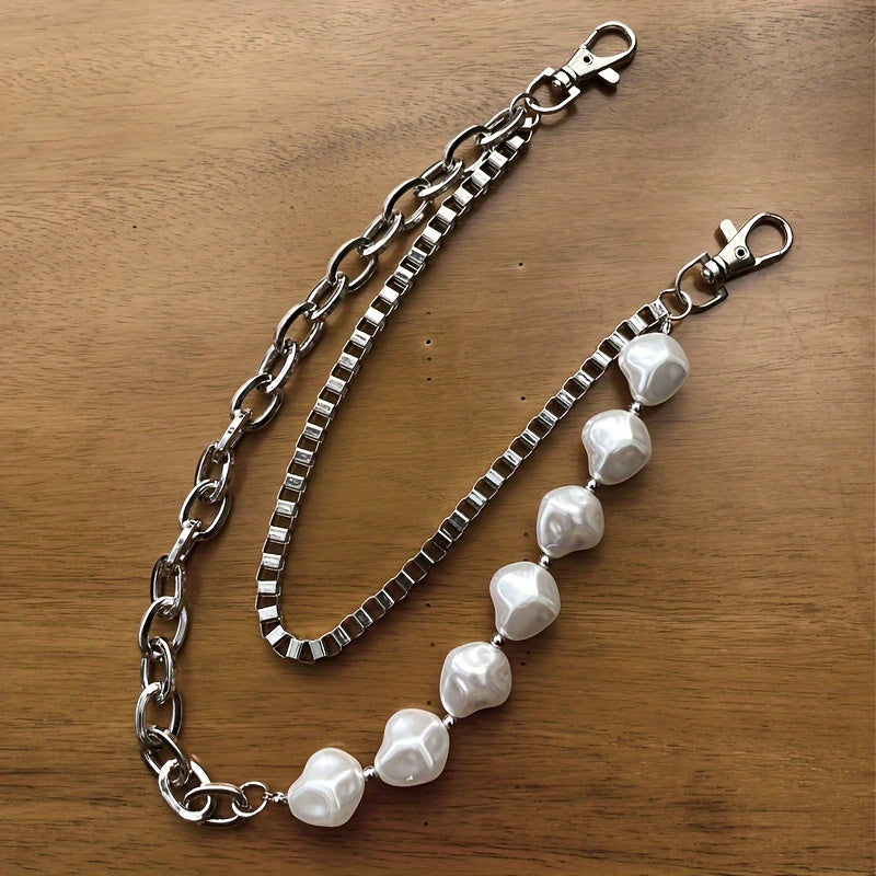 Unisex Casual Waist Chain with Irregular Pearls Double Layer Alloy Hip-Hop Accessory