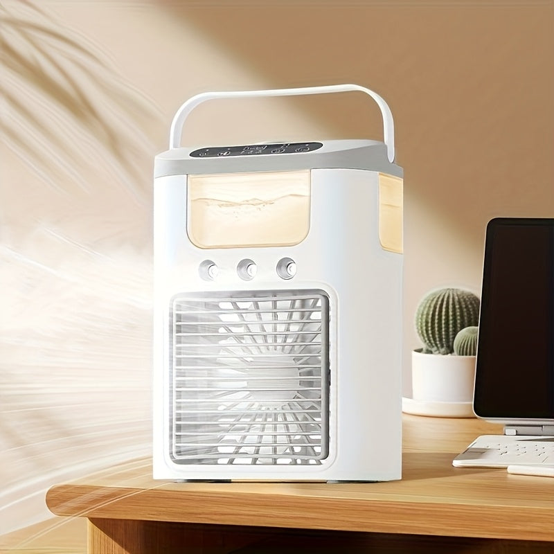 Portable USB Desktop Fan Air Cooler with 3 Speeds, 3 Mist Levels, 7 LED Lights, Rechargeable 1200mAh Battery
