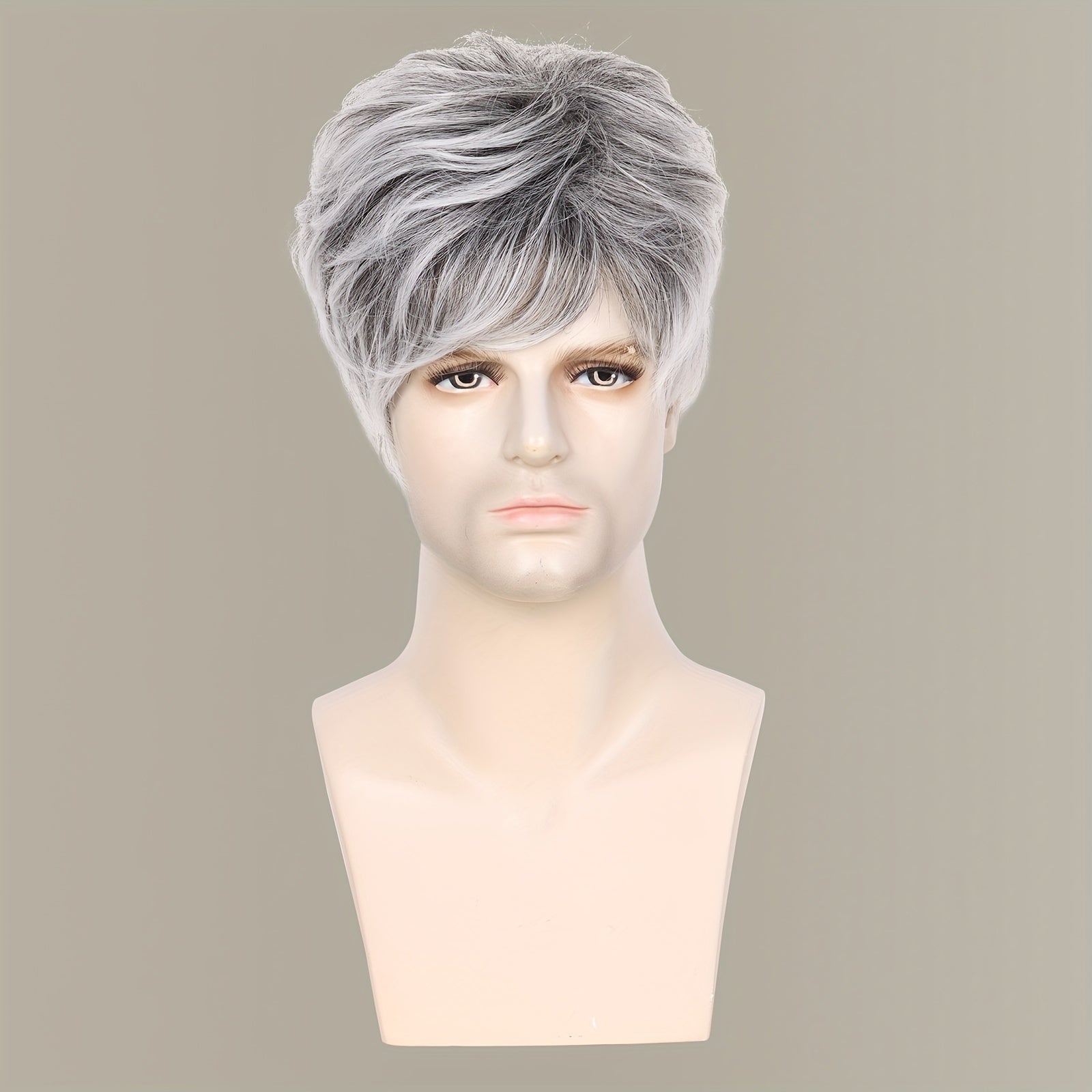 Synthetic Hair Wig 20.32cm Silvery Gray with Bangs for Cosplay and Daily Wear