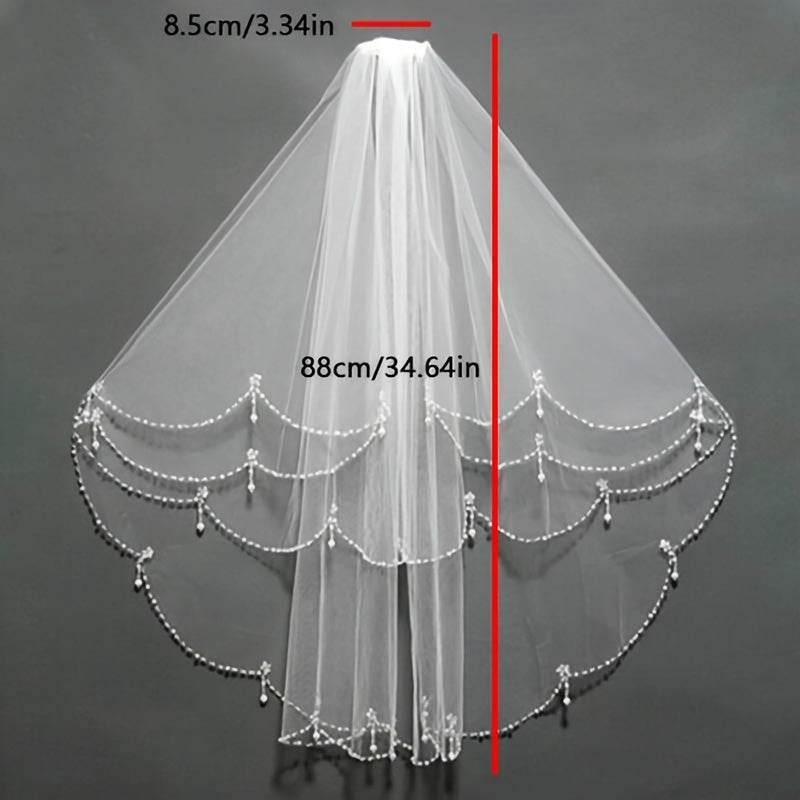 Women's Romantic Wedding Headpiece with Beaded Edge and Bridal Veil