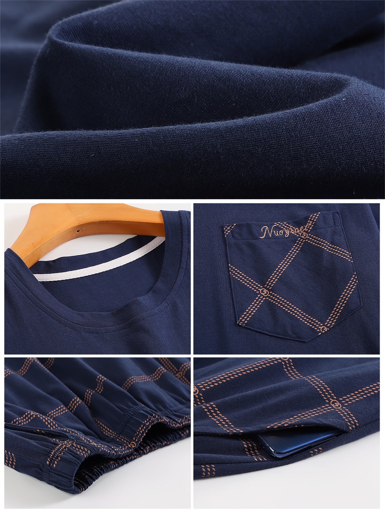 Men's Plus Size Cotton Short Sleeve Pajama Set with Plaid Trousers Lounge Wear